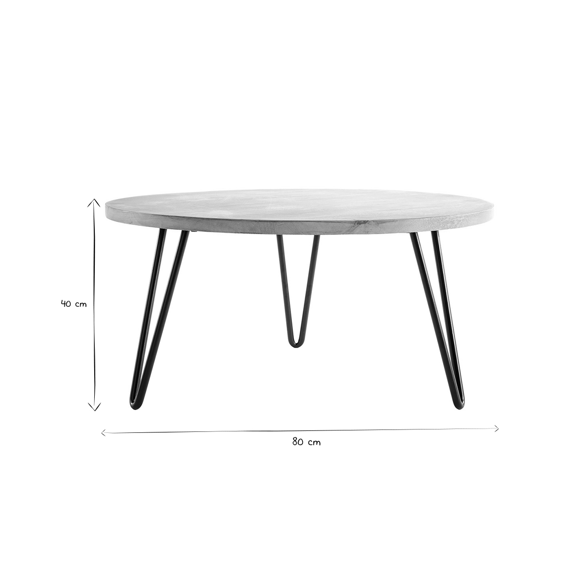 Table basse ronde bois manguier massif et métal noir D80 cm VIBES naturel, MILIBOO