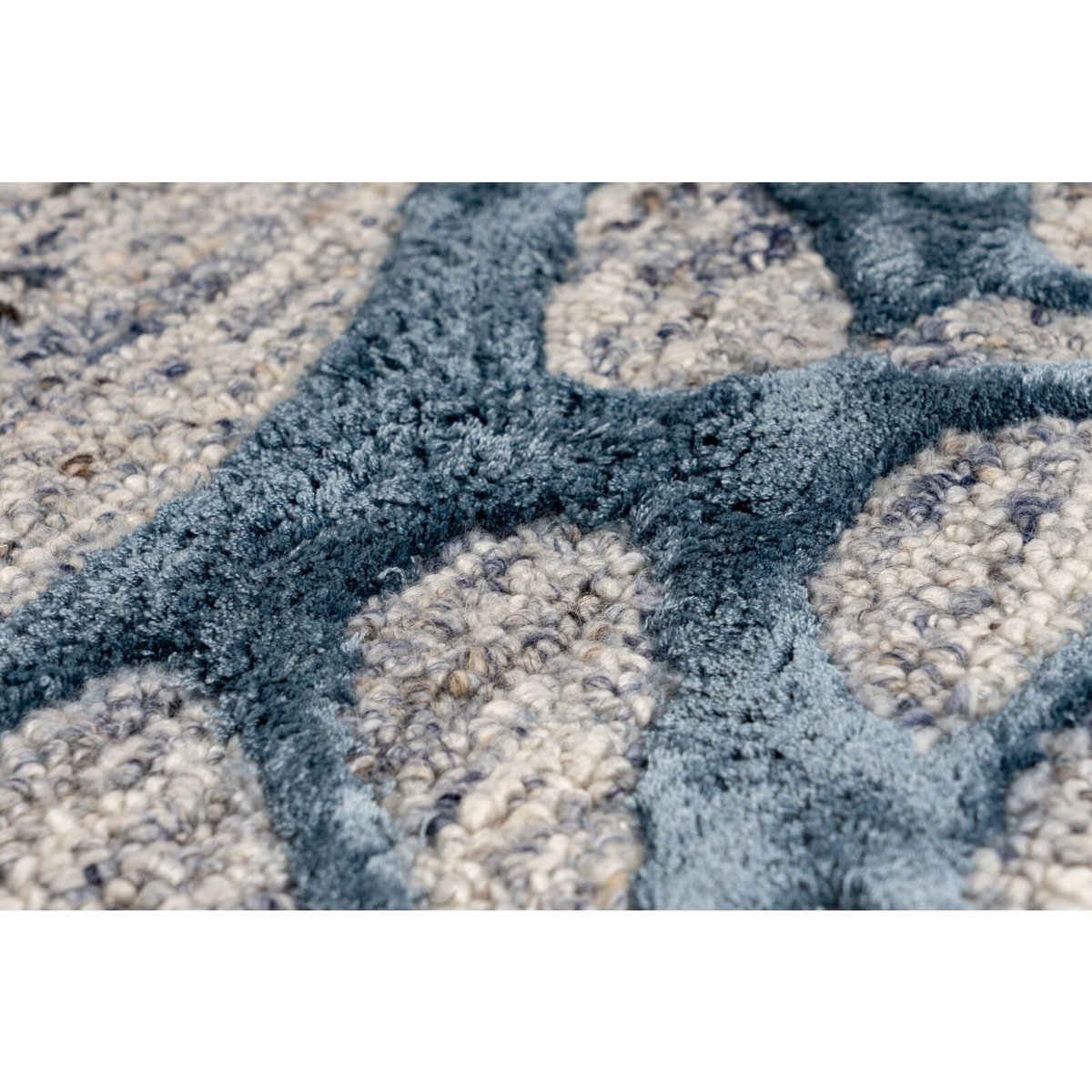 Tapis rectangulaire en viscose, fait main gris, bleu, ARTE ESPINA