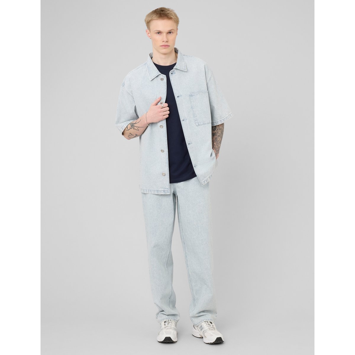 Chemise manches courtes rayée bleu clair, BZB