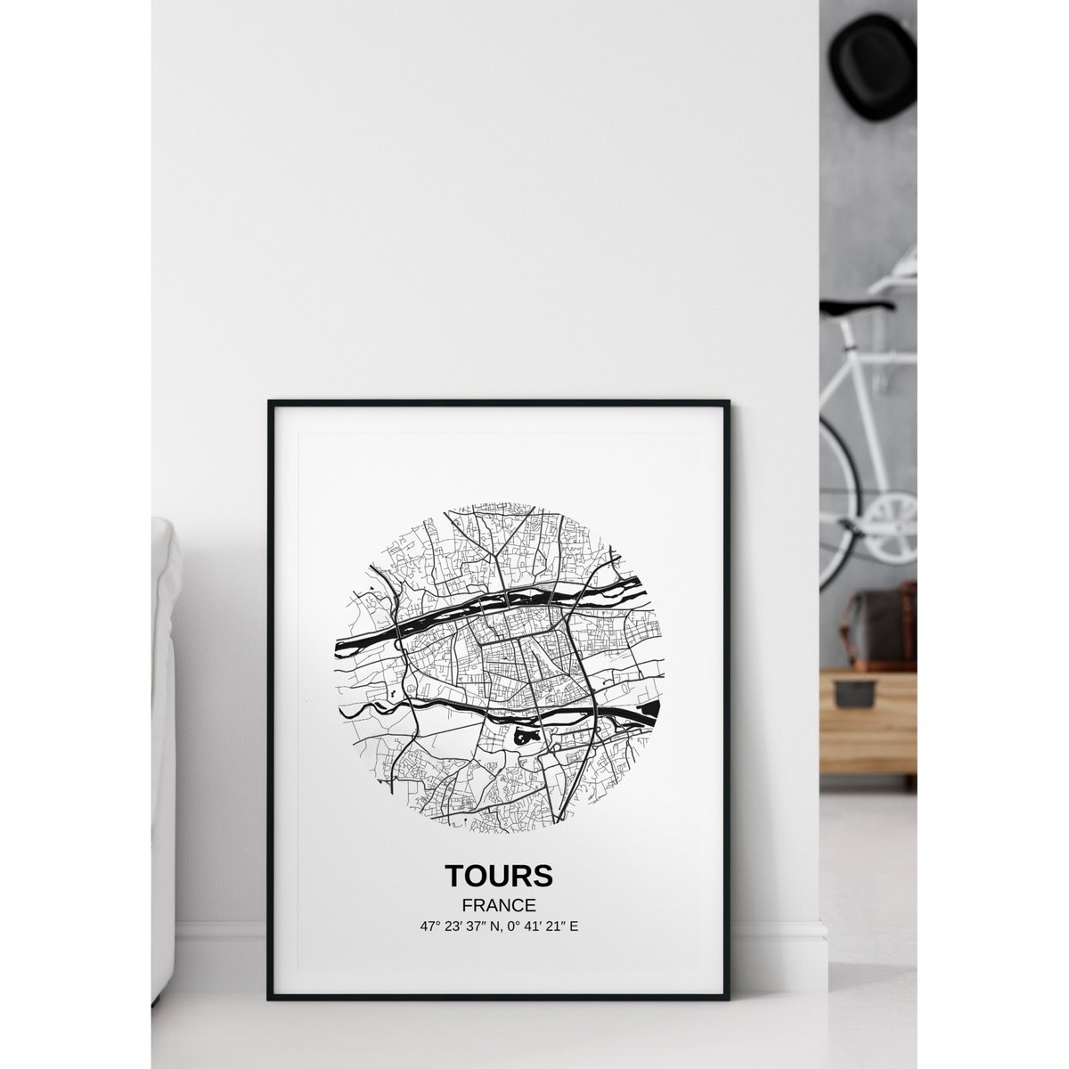 Affiche Carte Tours blanc, L'AFFICHERIE