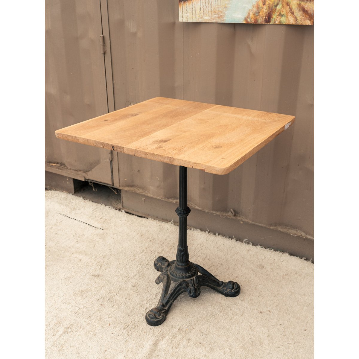 Table à manger bistro en chêne et fer Denise N°1213 - Bon état bois clair, DEBONGOUT