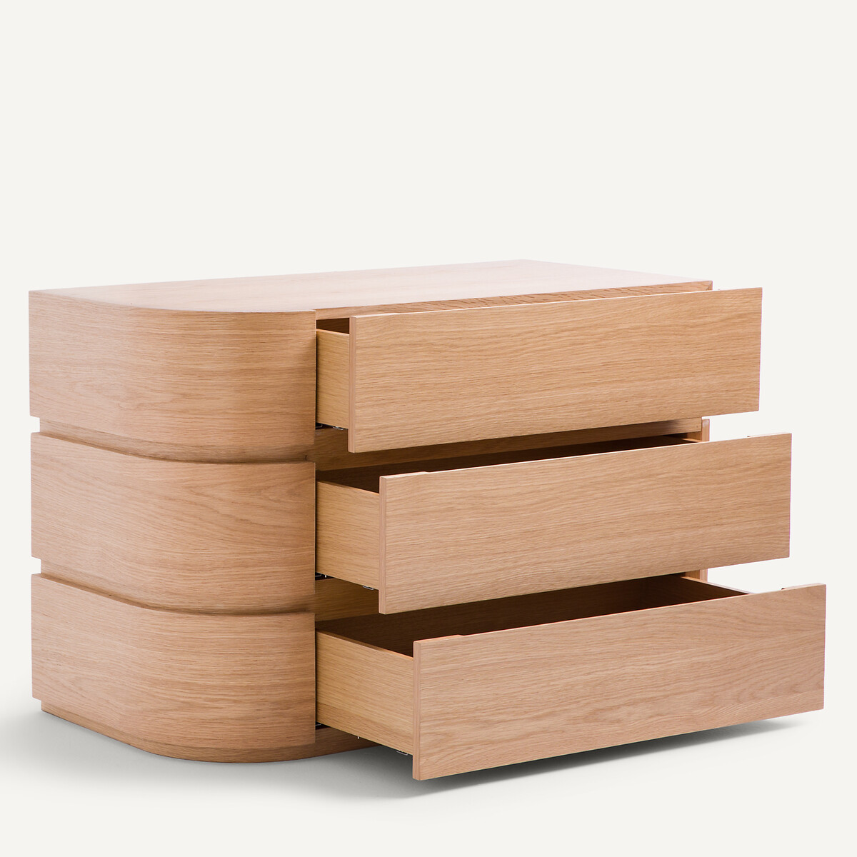 Élément commode à angle rond pour dressing modulable, en plaqué chêne, EVORIA naturel, AM.PM