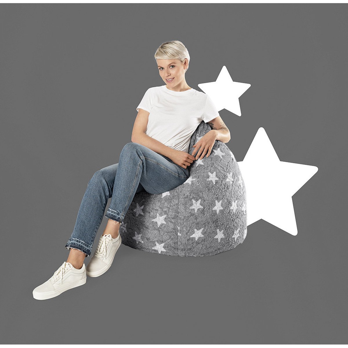 Pouf poire d'intérieur FLUFFY STARS XL gris, SITTING POINT