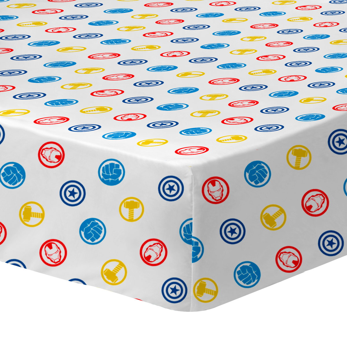 Drap-housse imprimé 100% coton, TEAM blanc, AVENGERS
