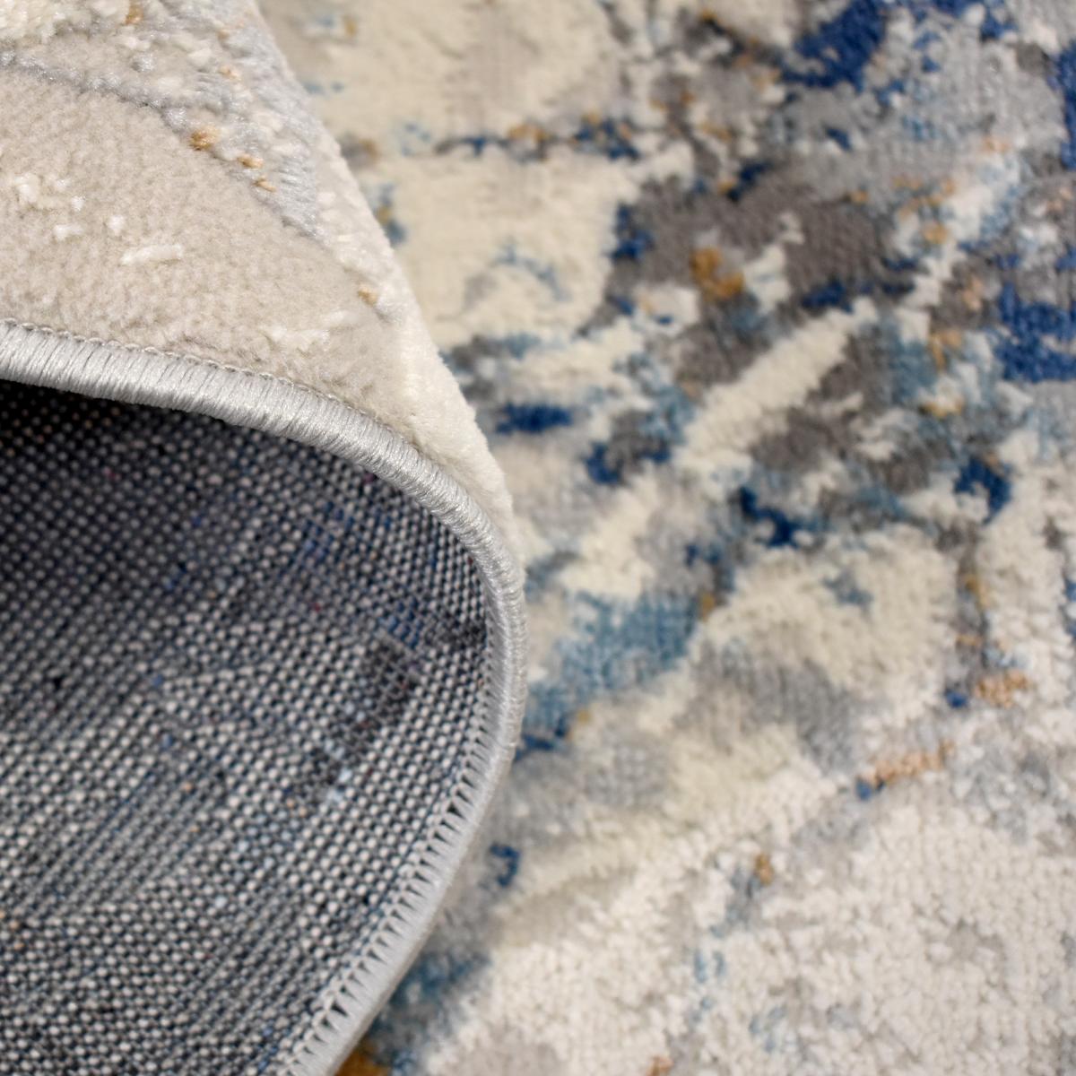 Tapis Chambre tissé motif abstrait EFAL-B écru, gris, bleu, UN AMOUR DE TAPIS