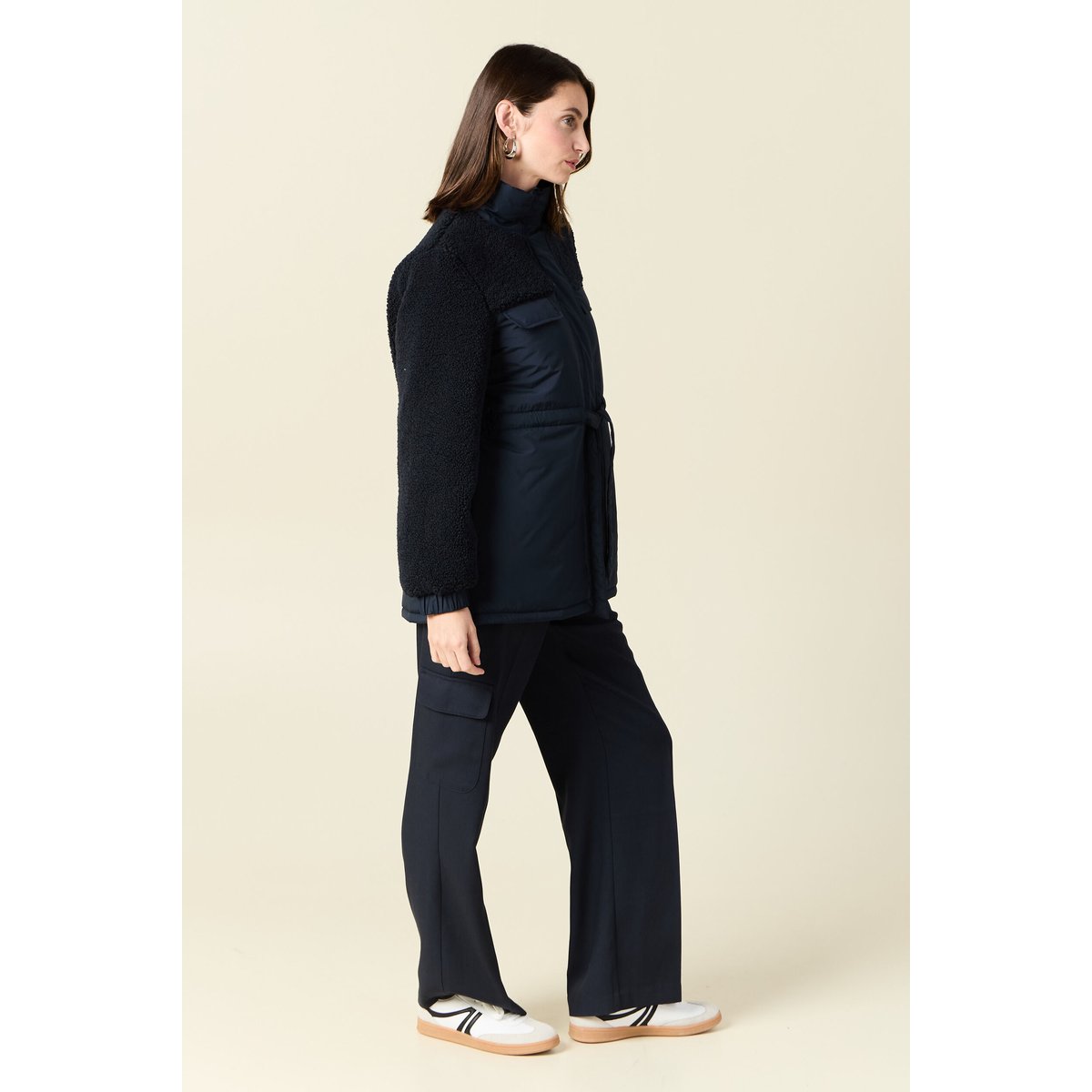 Manteau manches sherpa bleu marine, BONOBO