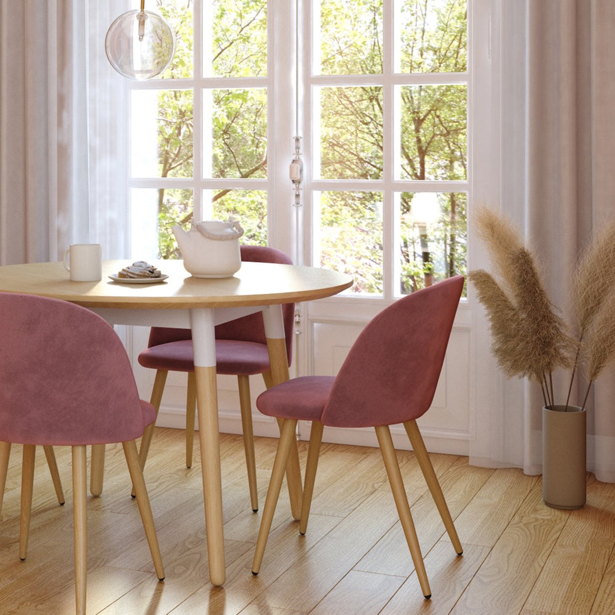 Lot de 2 chaises en velours et pieds en métal - COZY vieux rose, MAISON PAVANE