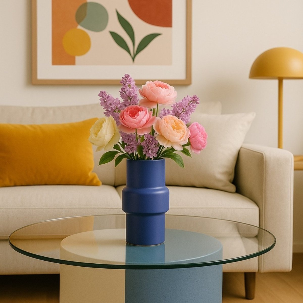 Vase tube rond, H20cm bleu, ORNAMI