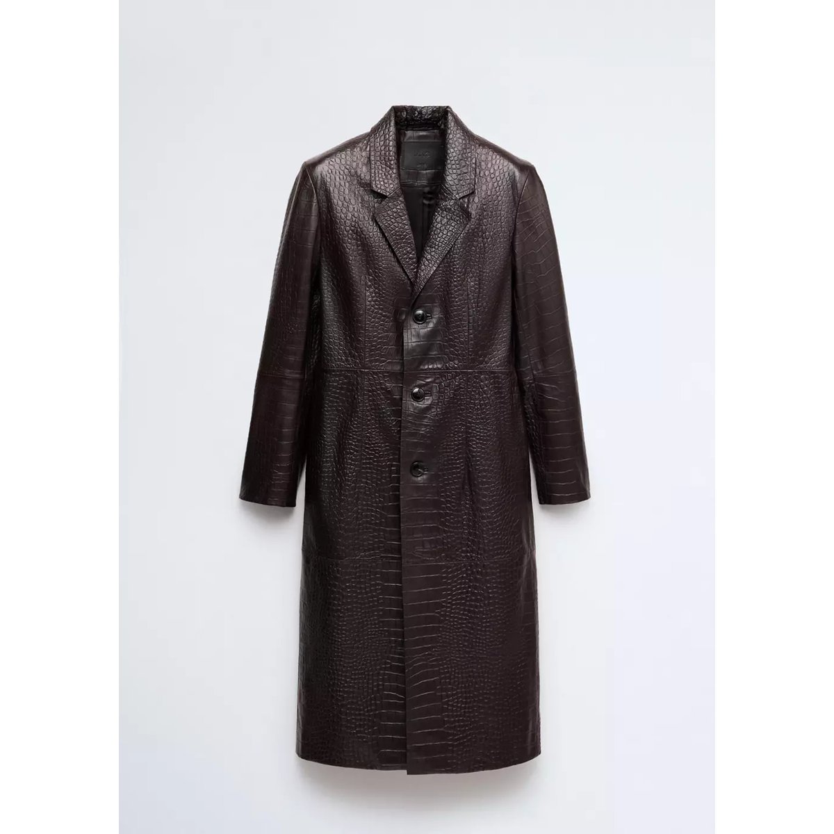 Manteau cuir effet croco marron, MANGO