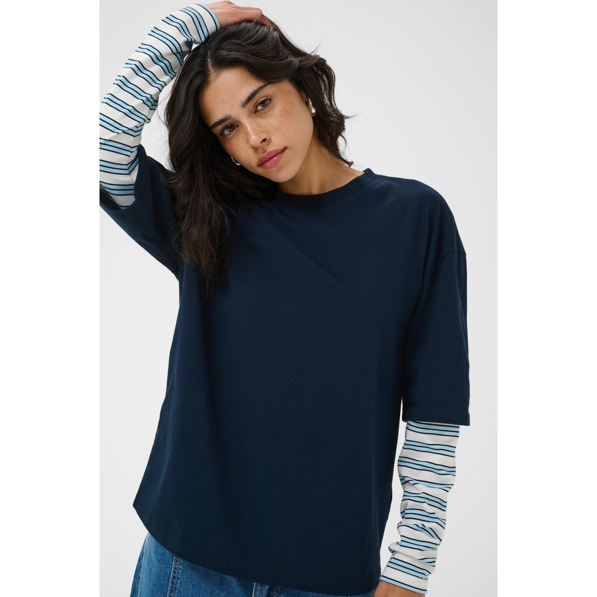 T-shirt à manches longues midnight / blue stripe, KAFFE