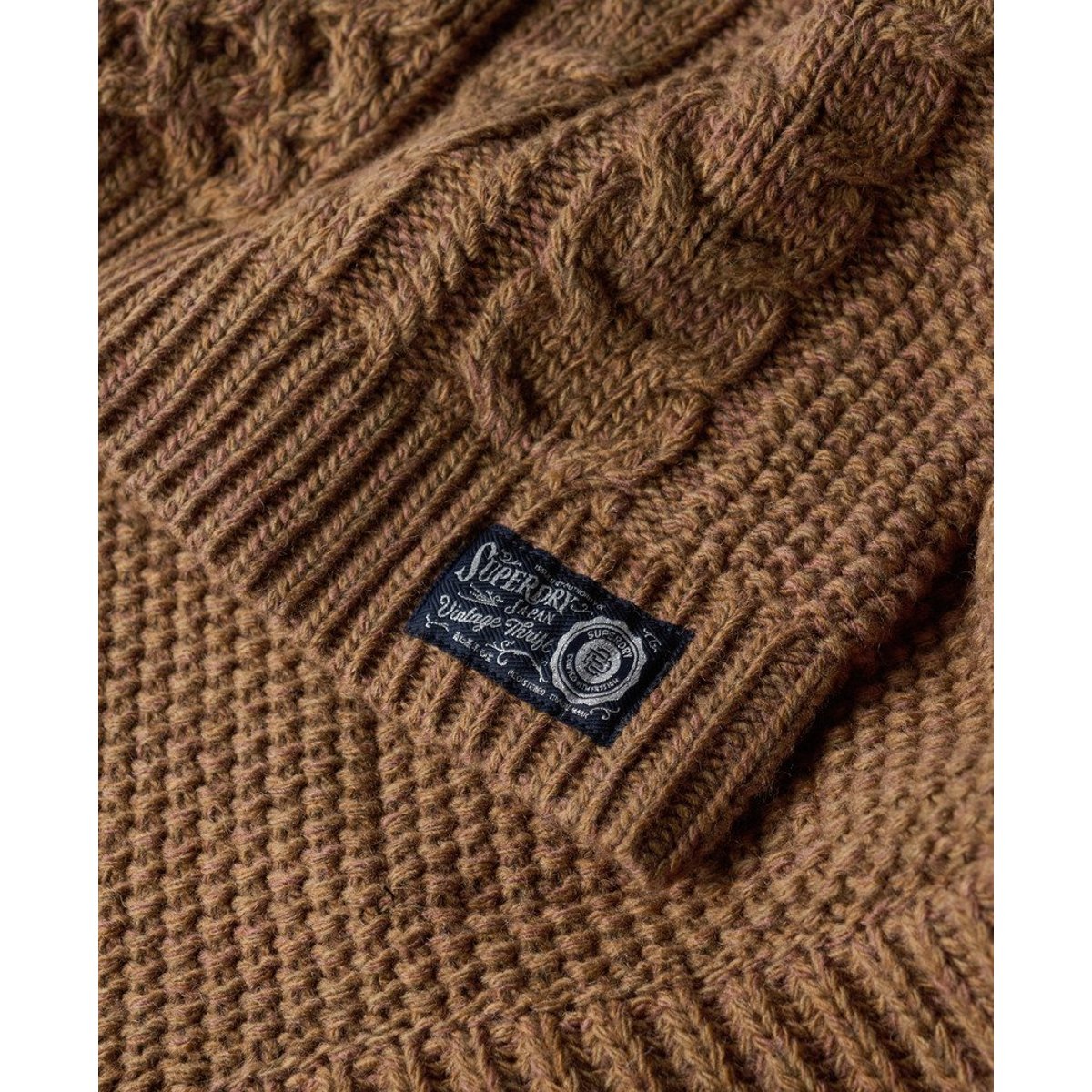 Pull en mailles torsadées à col roulé caramel insulaire twist, SUPERDRY