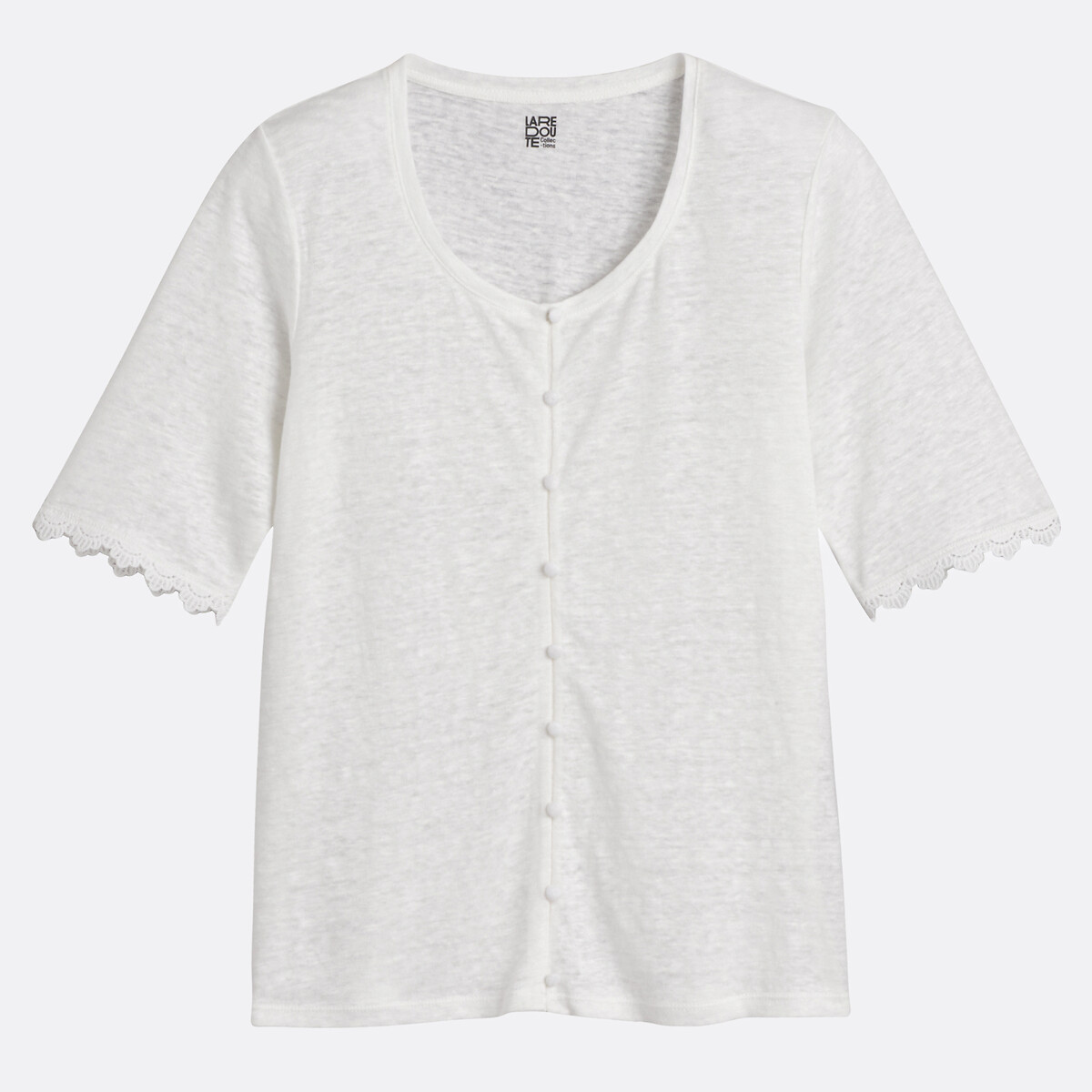 Camiseta de lino de manga corta marfil, LA REDOUTE COLLECTIONS