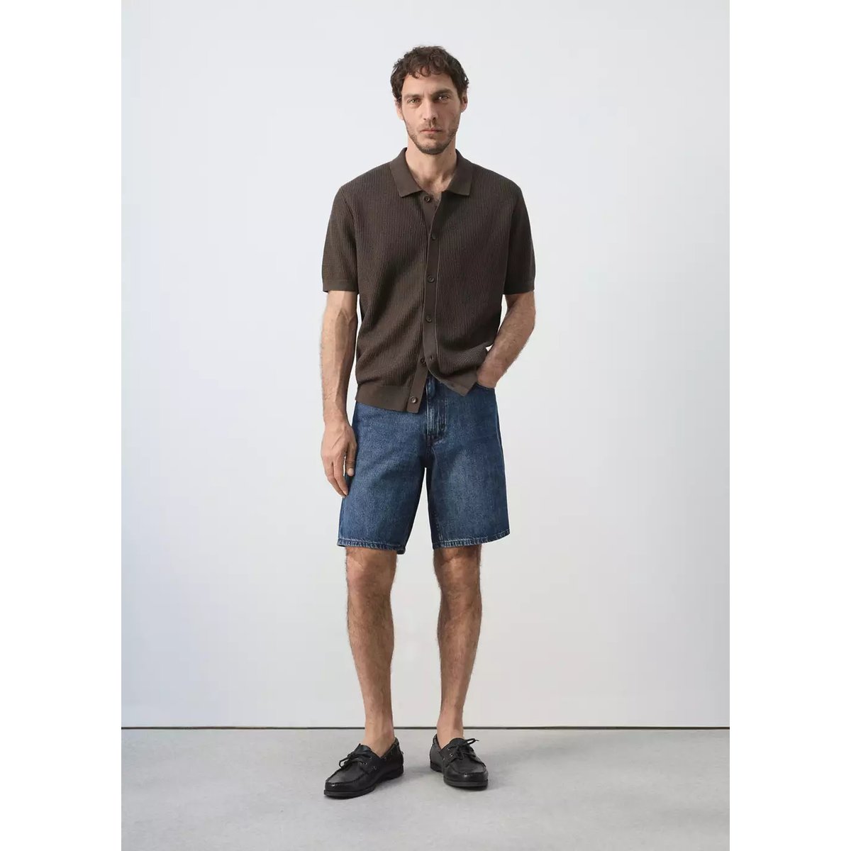 Bermuda en jean droit bleu foncé, MANGO MAN