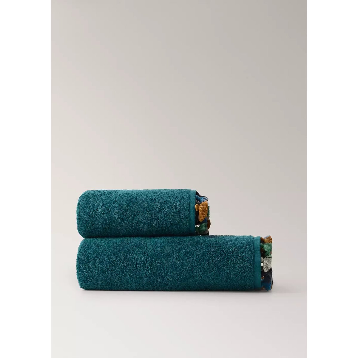 Serviette de toilette enfant coton pompons multicolores bleu de prusse, MANGO HOME