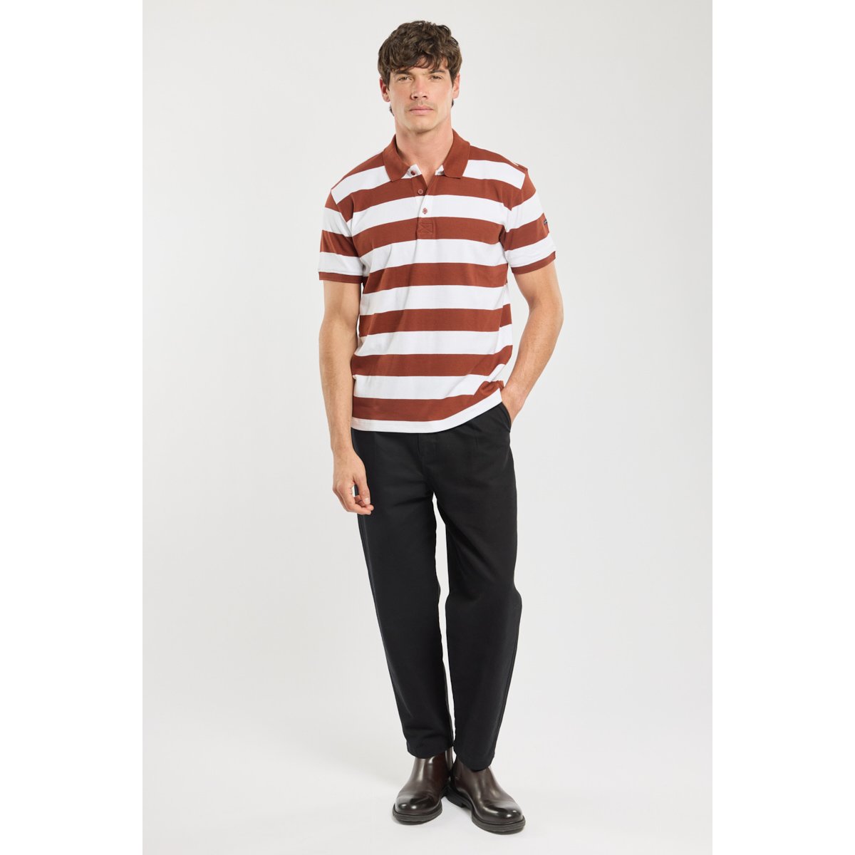 Polo manches courtes - coton deep paprika/blanc, ARMOR-LUX