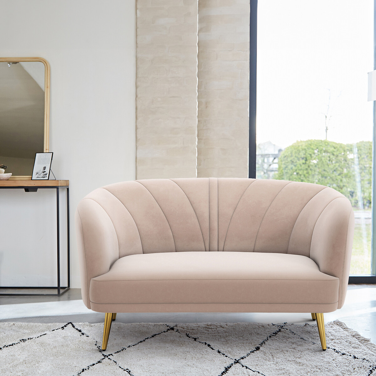 Sofa Leone, 2/3-Sitzer, Samt pastellrosa, LA REDOUTE INTERIEURS