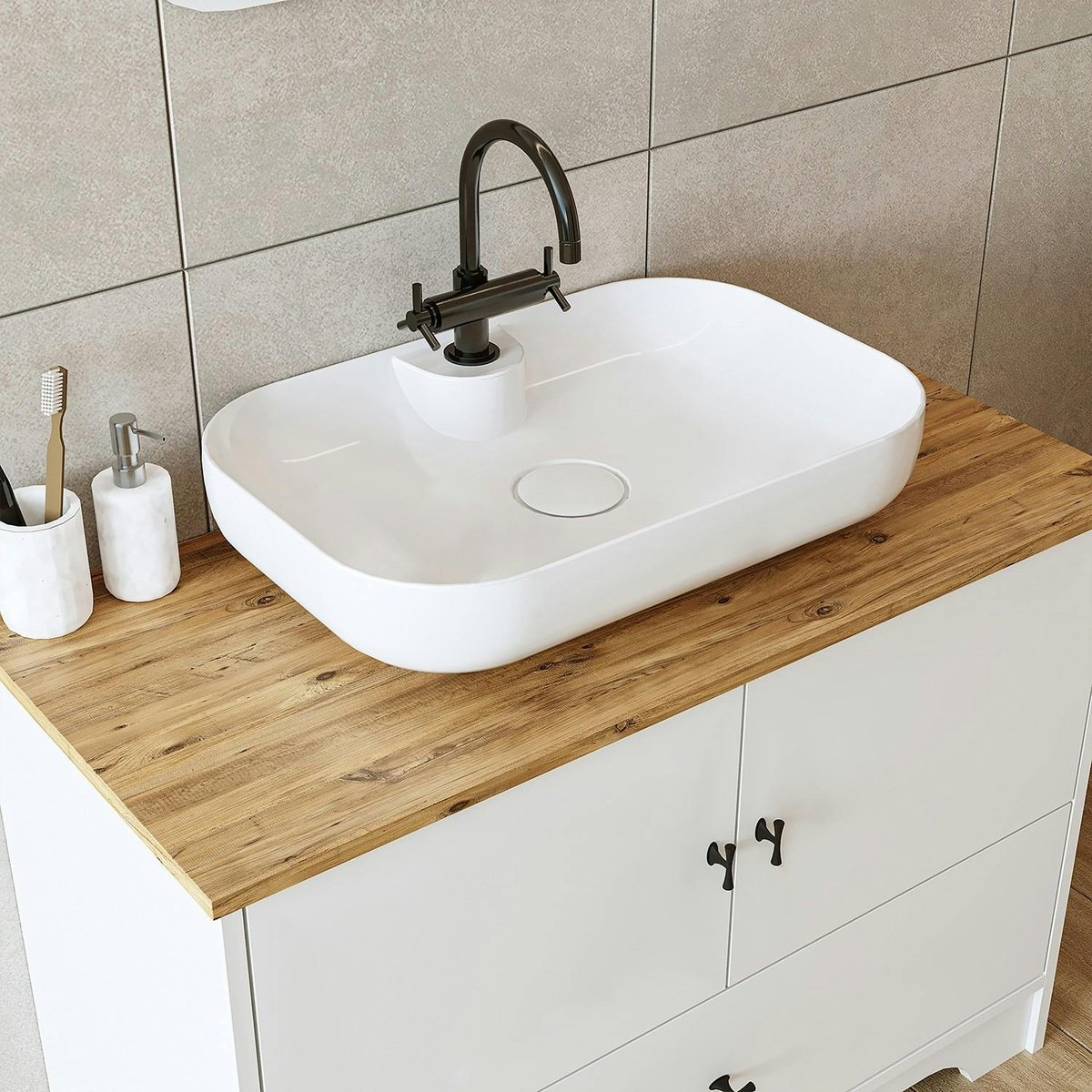 Meuble vasque salle de bains 99 cm blanc 2 portes 1 tiroir DOUNA blanc, PIER IMPORT
