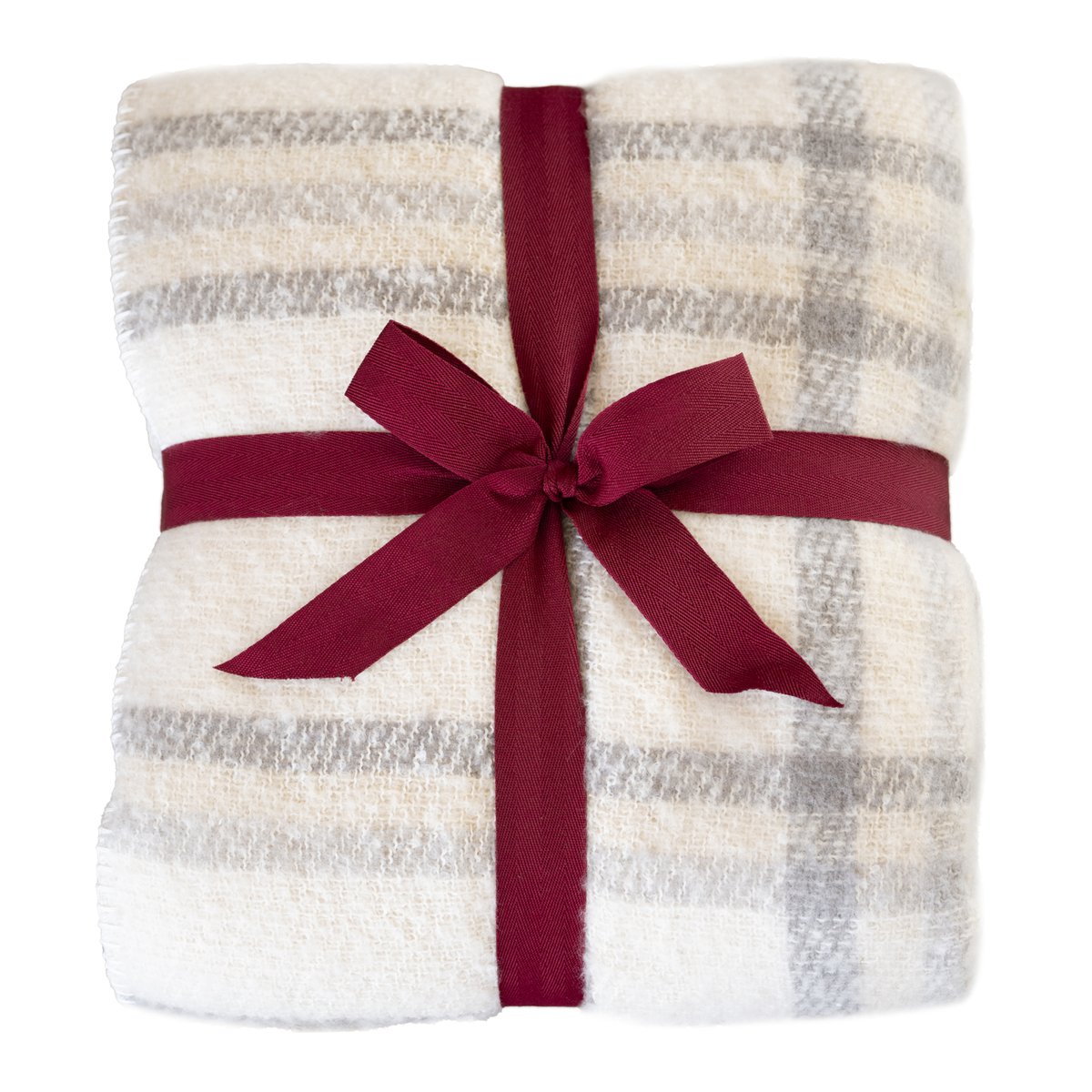 Plaid à carreaux  - Effet mohair avec dos sherpa - QABANE ecru, HOME MAISON