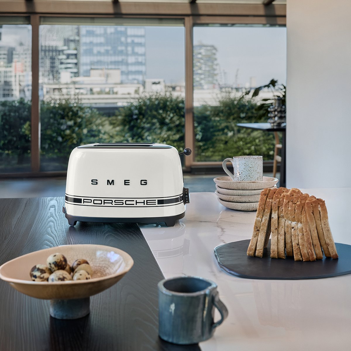Grille-pain 2 fentes 2 tranches TSF01 blanc carrara brillant, SMEG