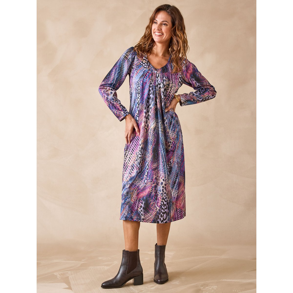 Robe classique en maille confortable multicolore bleu, DAXON