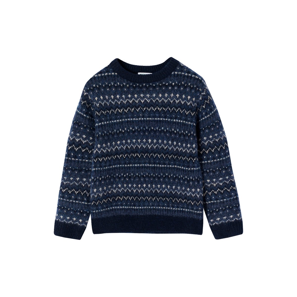 Pull jacquard col rond marine, VERTBAUDET