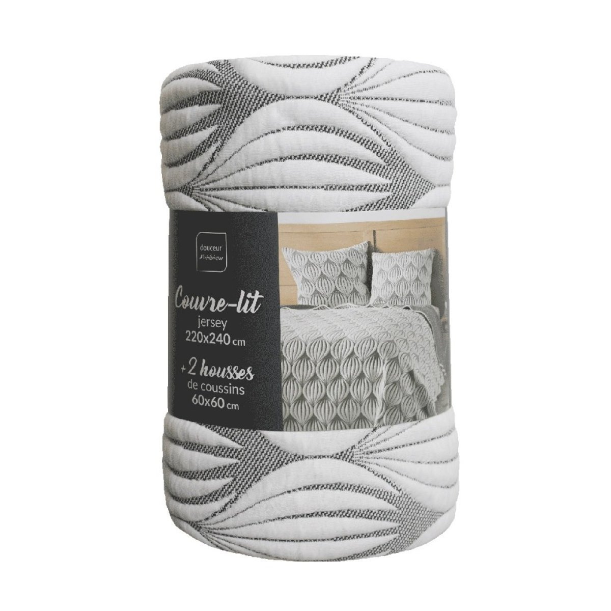 Couvre-lit 2 personnes matelassé 220x240 + taies jersey microfibre Faustine gris, DECORATIE