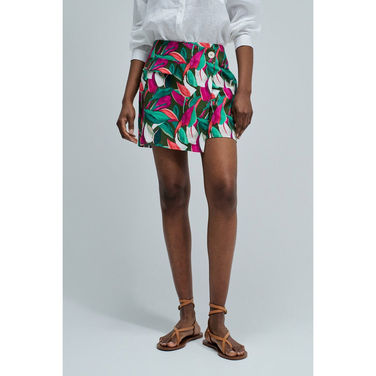 SKORT AVEC MOTIF ET LIN rose, SALSA JEANS