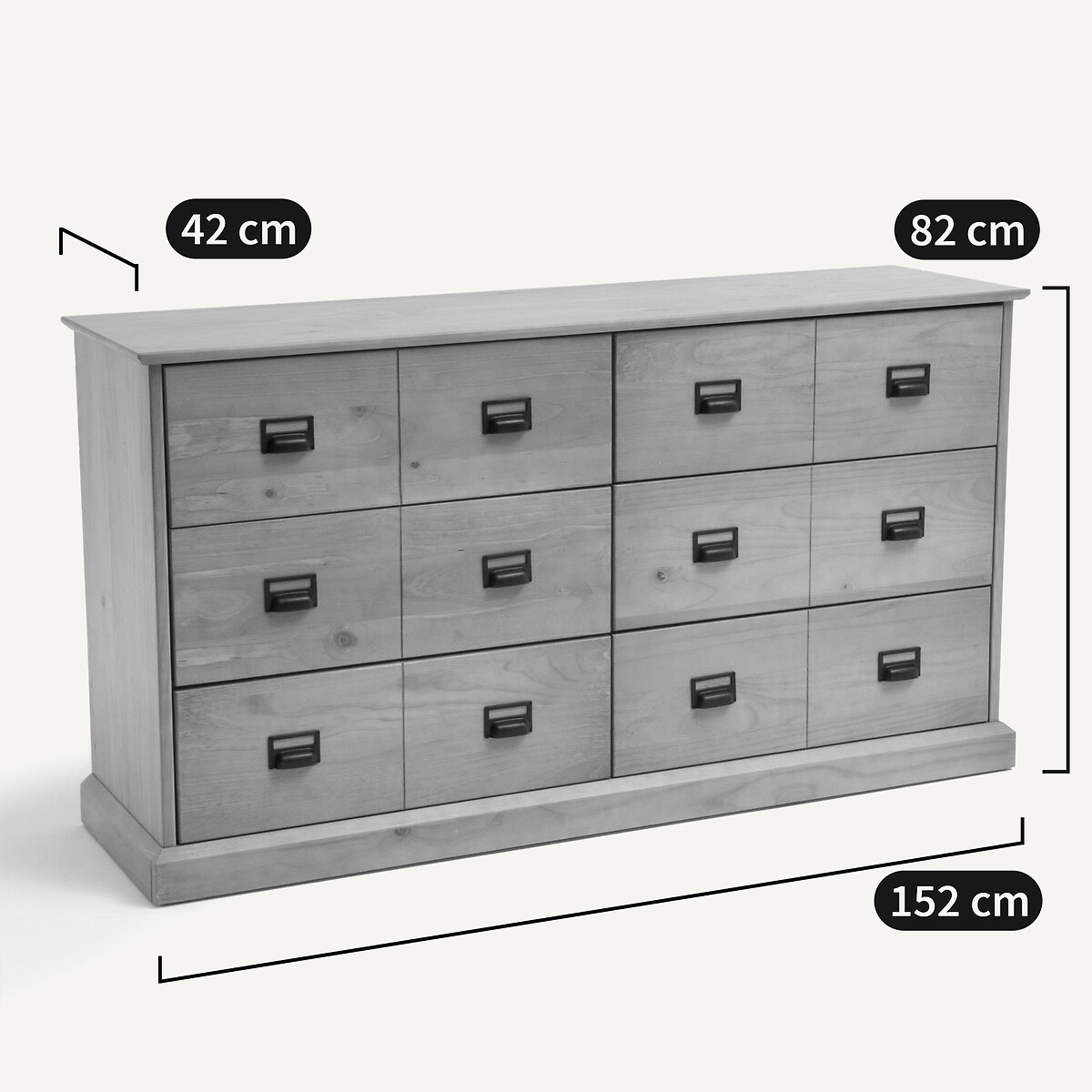 Lindley Solid Pine Chest of 6 Drawers dark wood, LA REDOUTE INTERIEURS