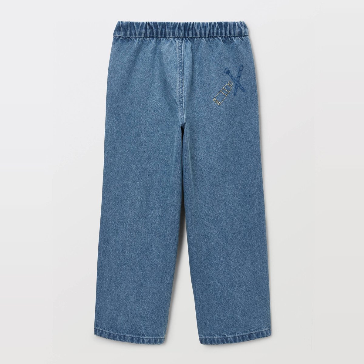 Jean large cargo taille élastiquée contenant du coton blue denim, MONOPRIX