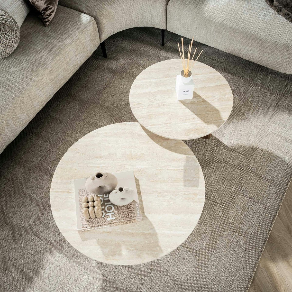 Table basse ronde en céramique (lot de 2) ASCOLI beige, PIER IMPORT