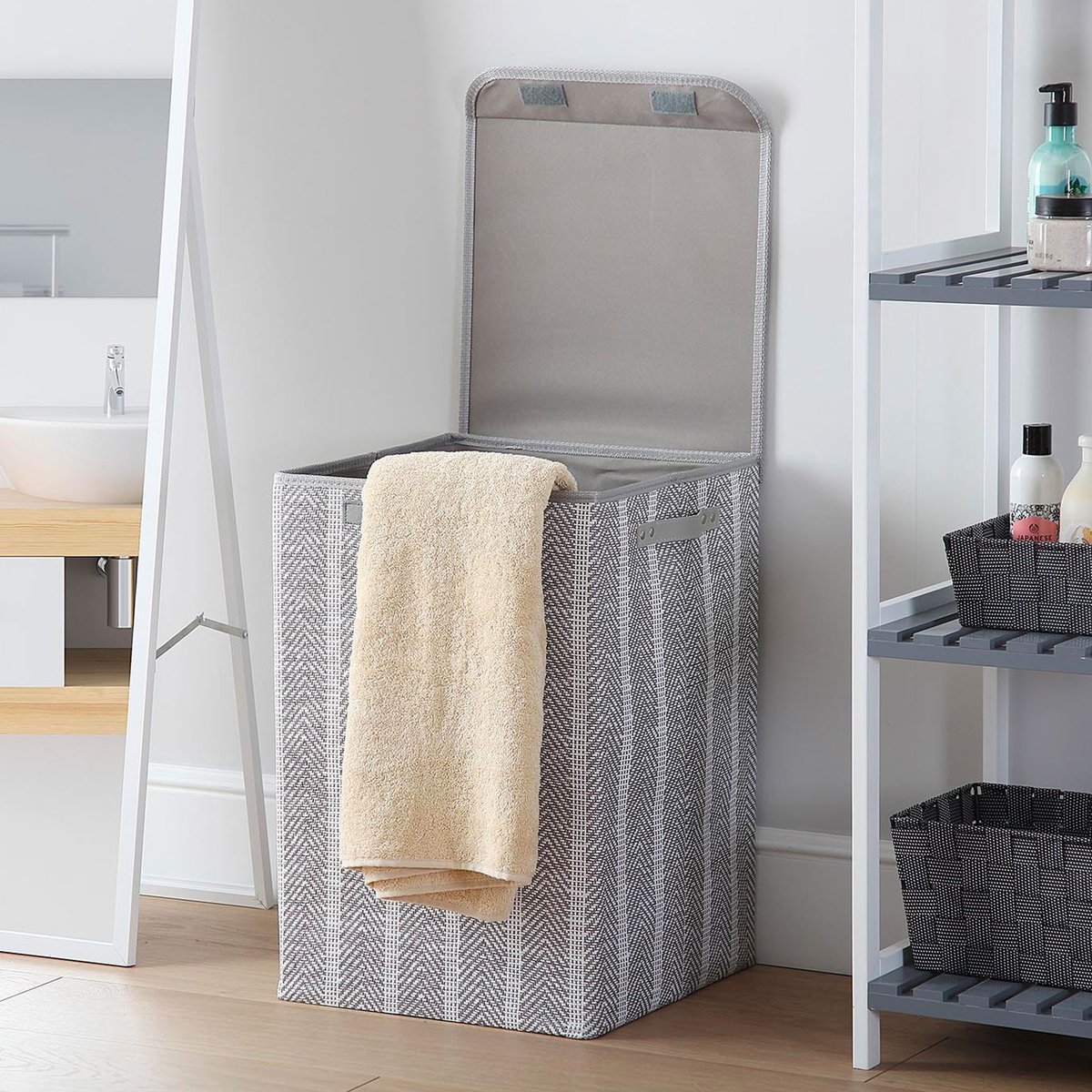 Panier à linge gris 35x35x53cm gris, VERSA