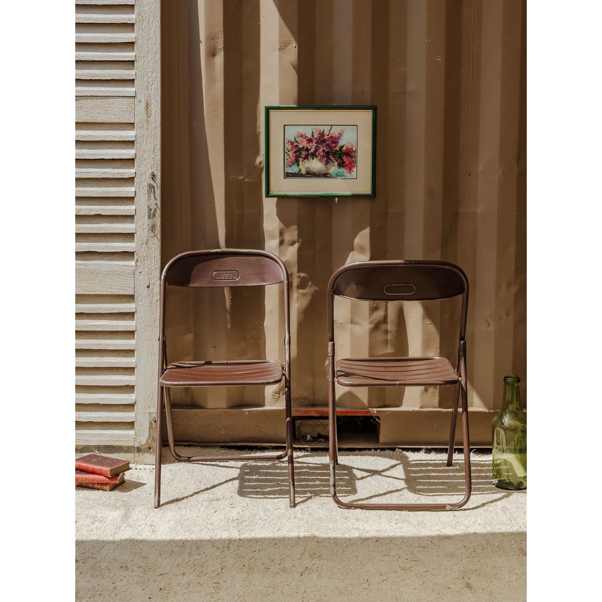 Lot de 4 chaises en métal marron Alma N°1574 - Bon état marron, DEBONGOUT
