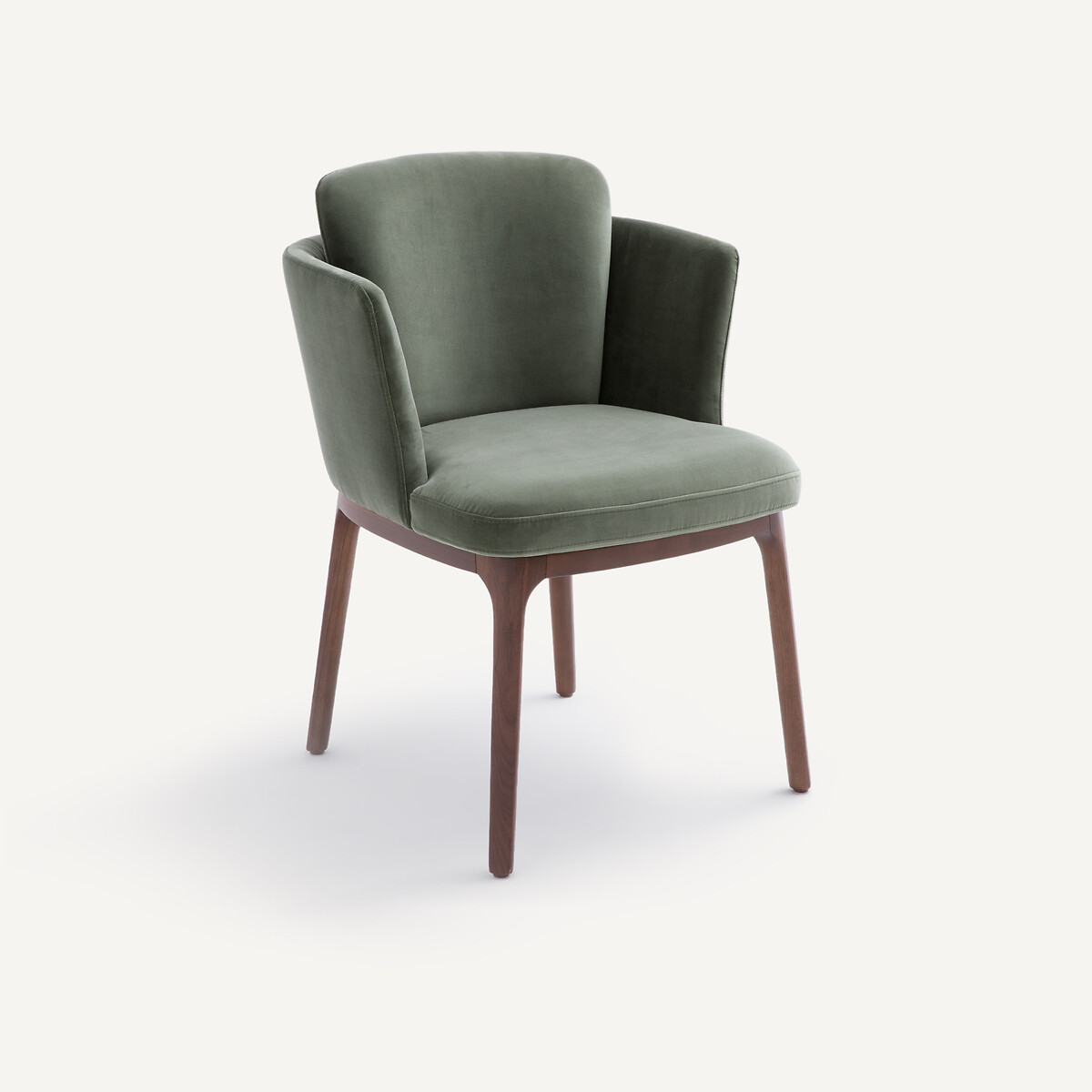 Fauteuil de table velours et pieds en noyer Jabote vert sauge, AM.PM