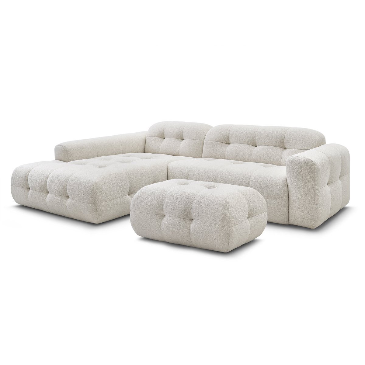 Canapé d'angle fixe 3 places en tissu chiné, LAURA beige, BOBOCHIC