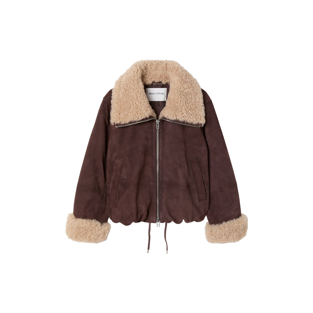 Veste en cuir à col en peluche, coupe classique en cuir de chèvre velours souple marron, MARC O’POLO DENIM