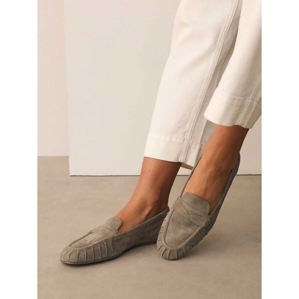 Mocassins froncés en cuir forever comfort vert kaki, NEXT