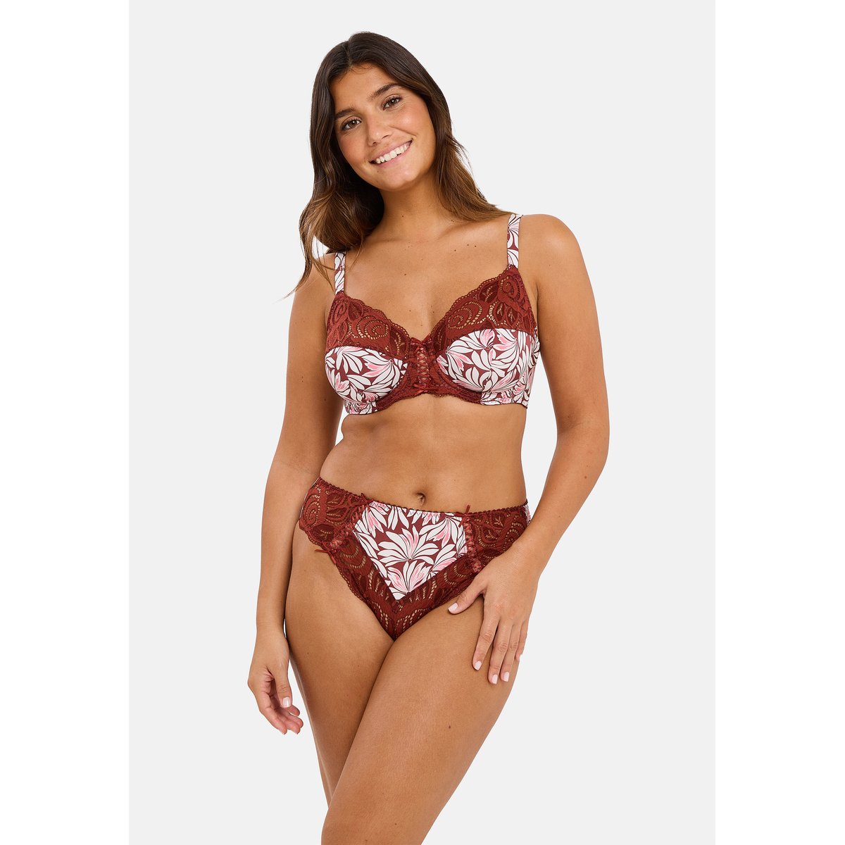 Slip dentelle et microfibre Amelie Print floral rouge cabernet, SANS COMPLEXE