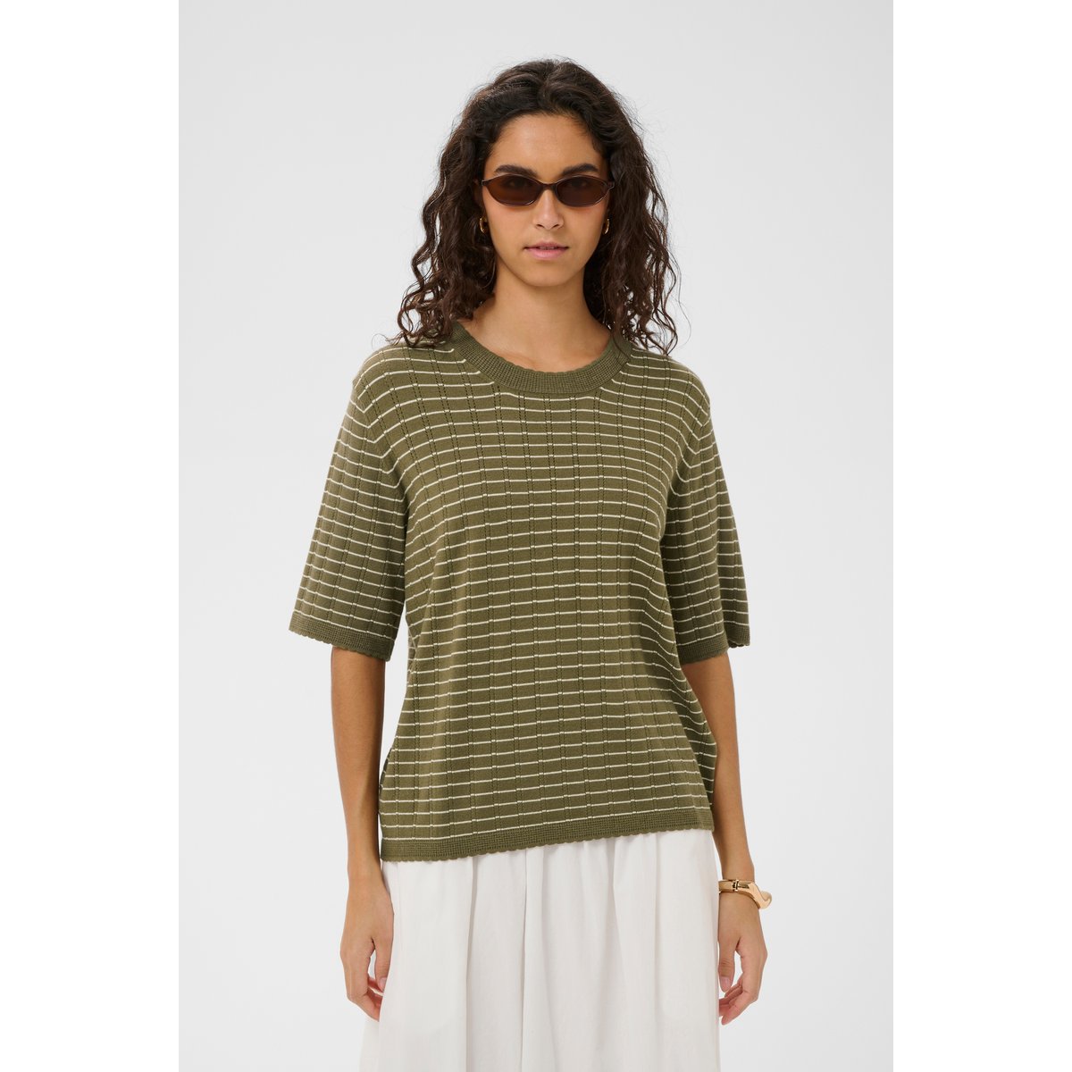 Pullover tricoté vert blanc dusky green w turtledove st, SOAKED IN LUXURY