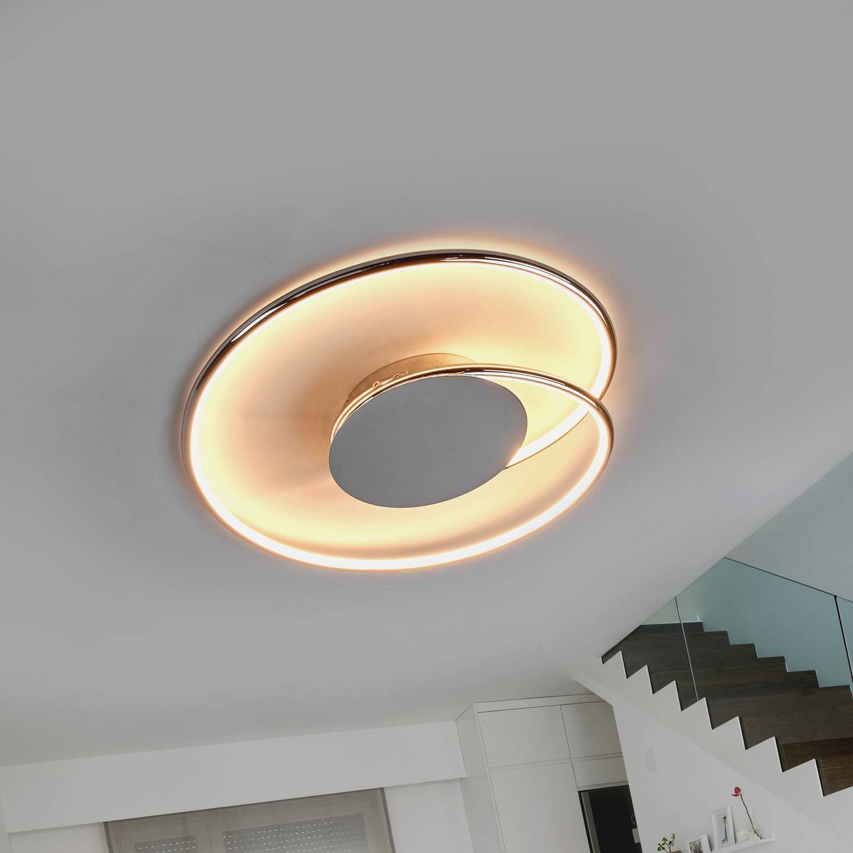 Plafonnier en métal moderneLED, Joline blanc, chrome, LINDBY