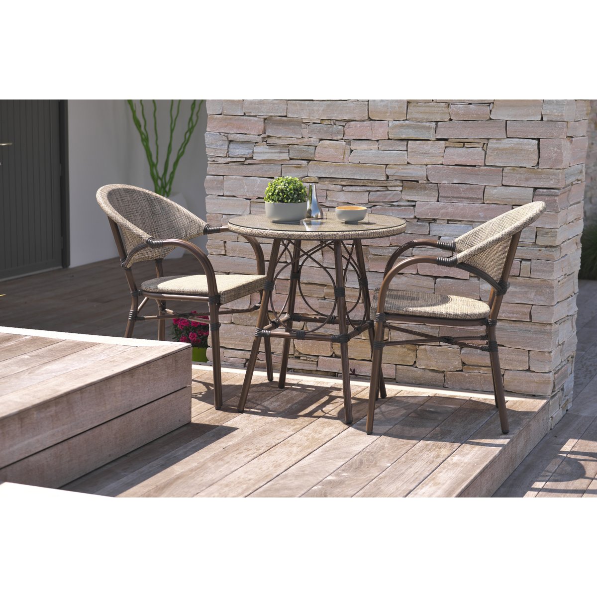 Fauteuil de jardin empilable en aluminium et textilène USHUAIA marron, DCB GARDEN