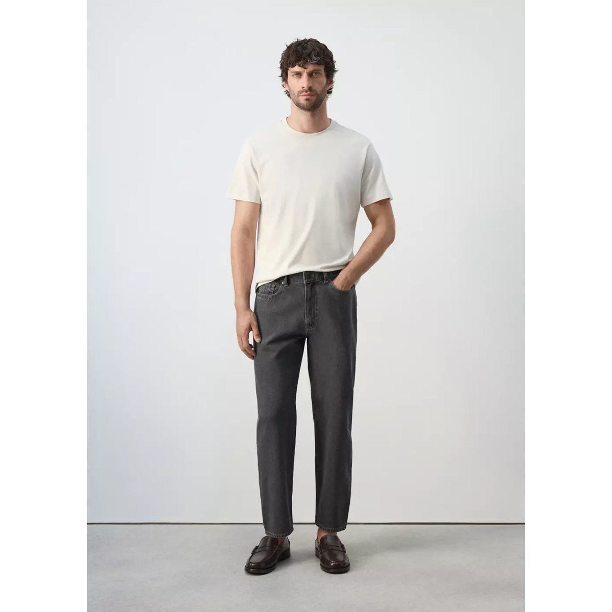 Jean Sammy court coupe carotte gris, MANGO MAN