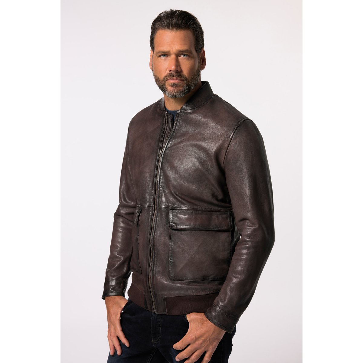 Veste en cuir, cuir nappa d'agneau marron acajou, JP1880