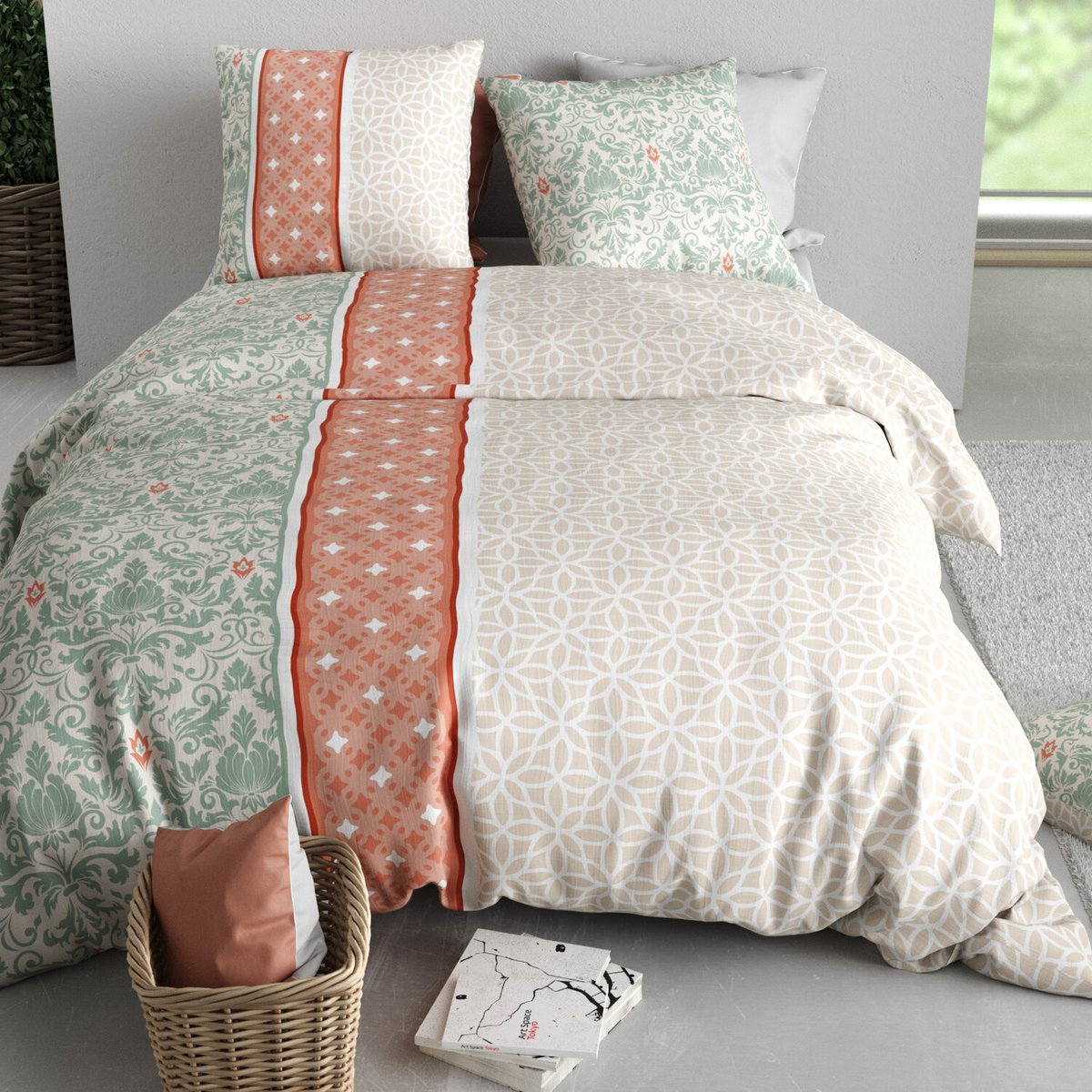 Parure housse de couette en coton imprimée, Prana multicolore, ATELIER DU COTON