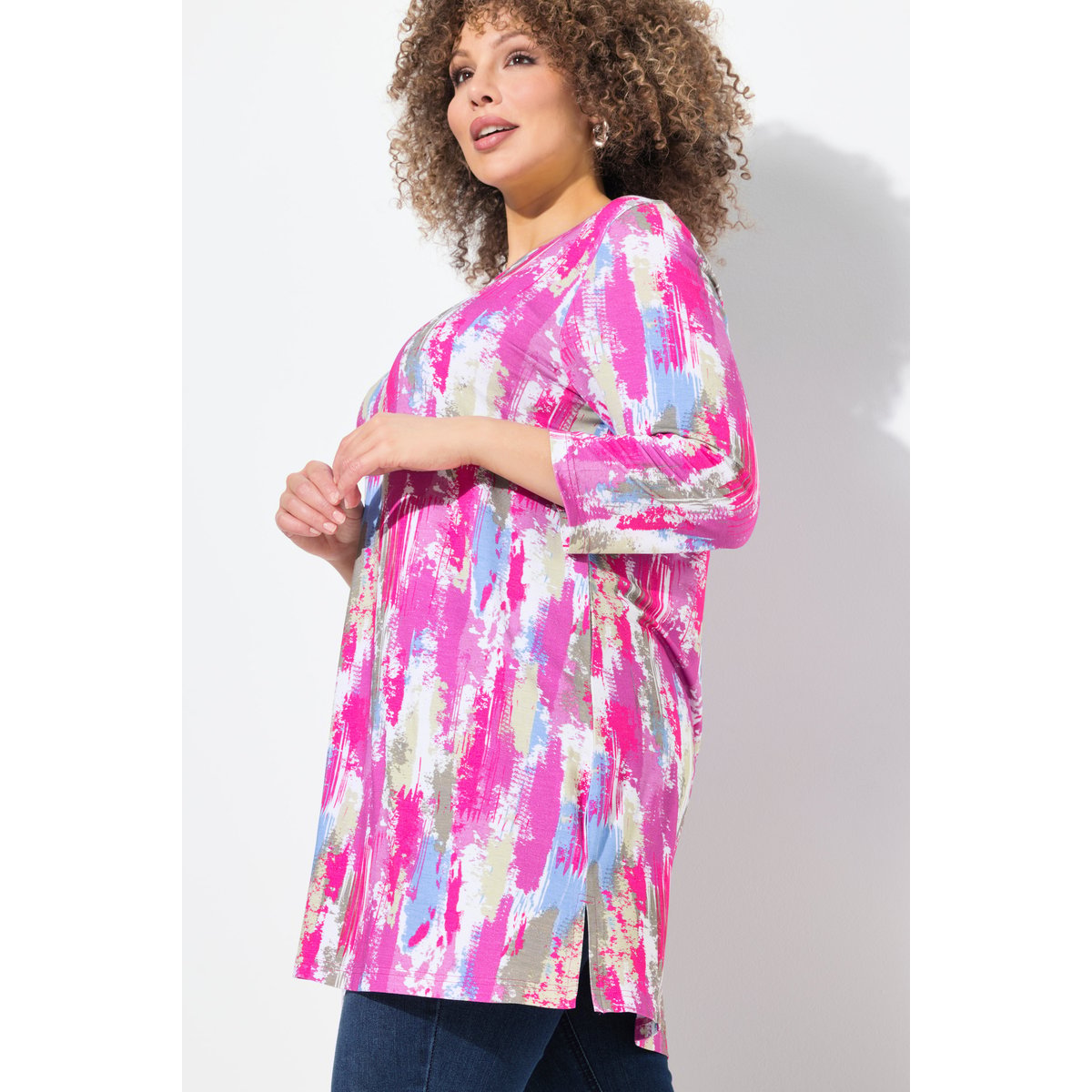 T-shirt long à petits rubans fantaisie. rose frais, ULLA POPKEN