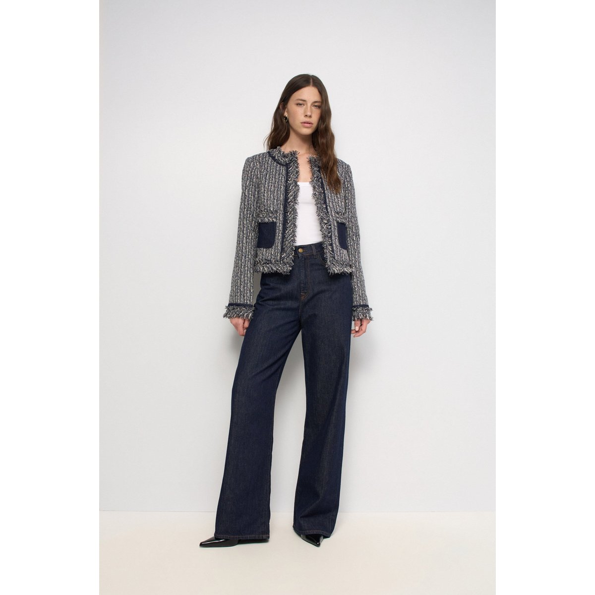 VESTE EN TWEED À FRANGES bleu, SALSA JEANS