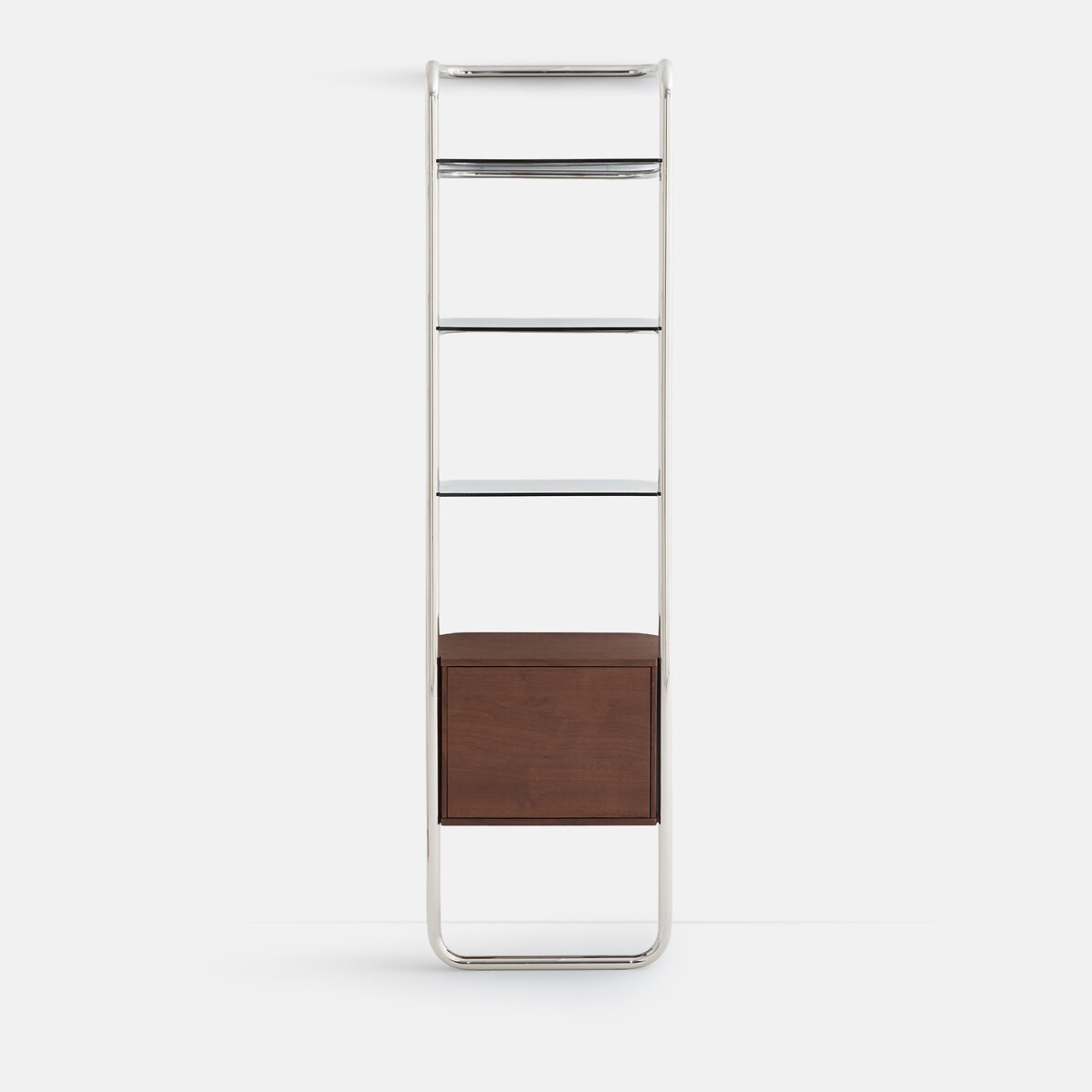 Giorgio chrome-plated steel wall shelf with 1-door cupboard walnut/chrome, LA REDOUTE INTERIEURS