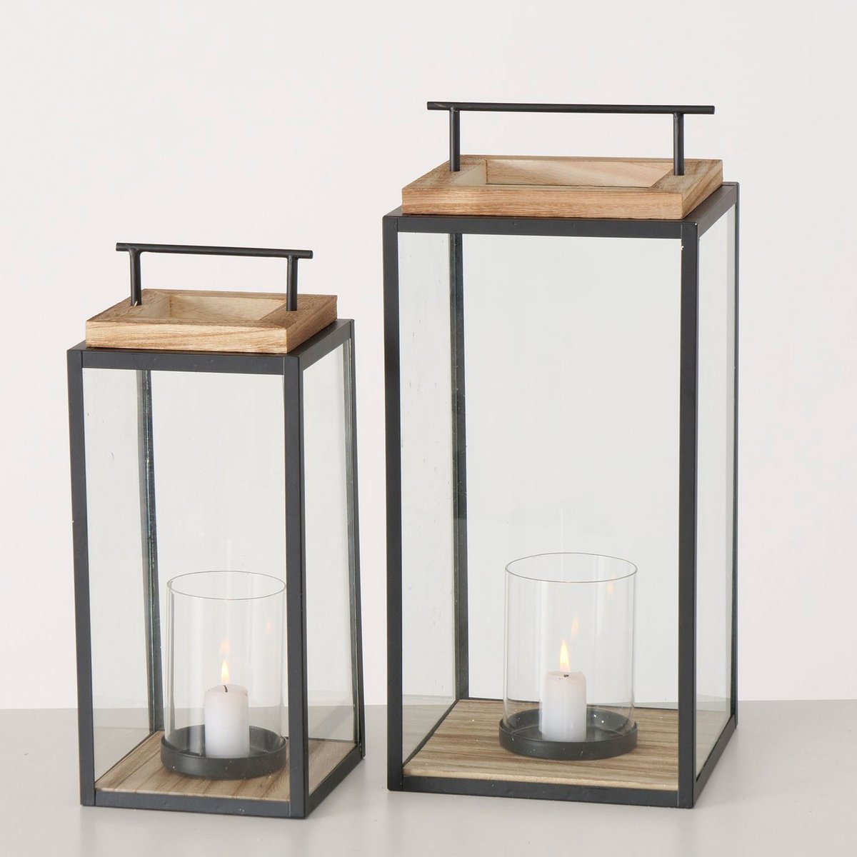 Set de 2 lanternes en métal noir et bois 20x20x45cm bois, WADIGA