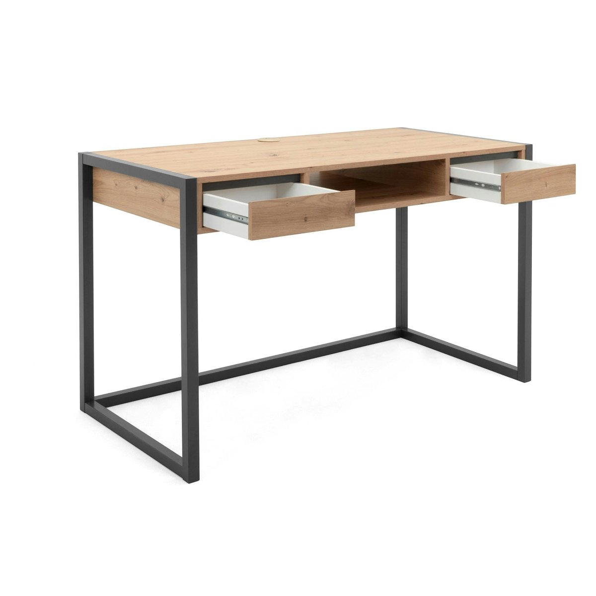Bureau de chambre effet bois 2 tiroirs 1 niche ALVA bois naturel, PIER IMPORT