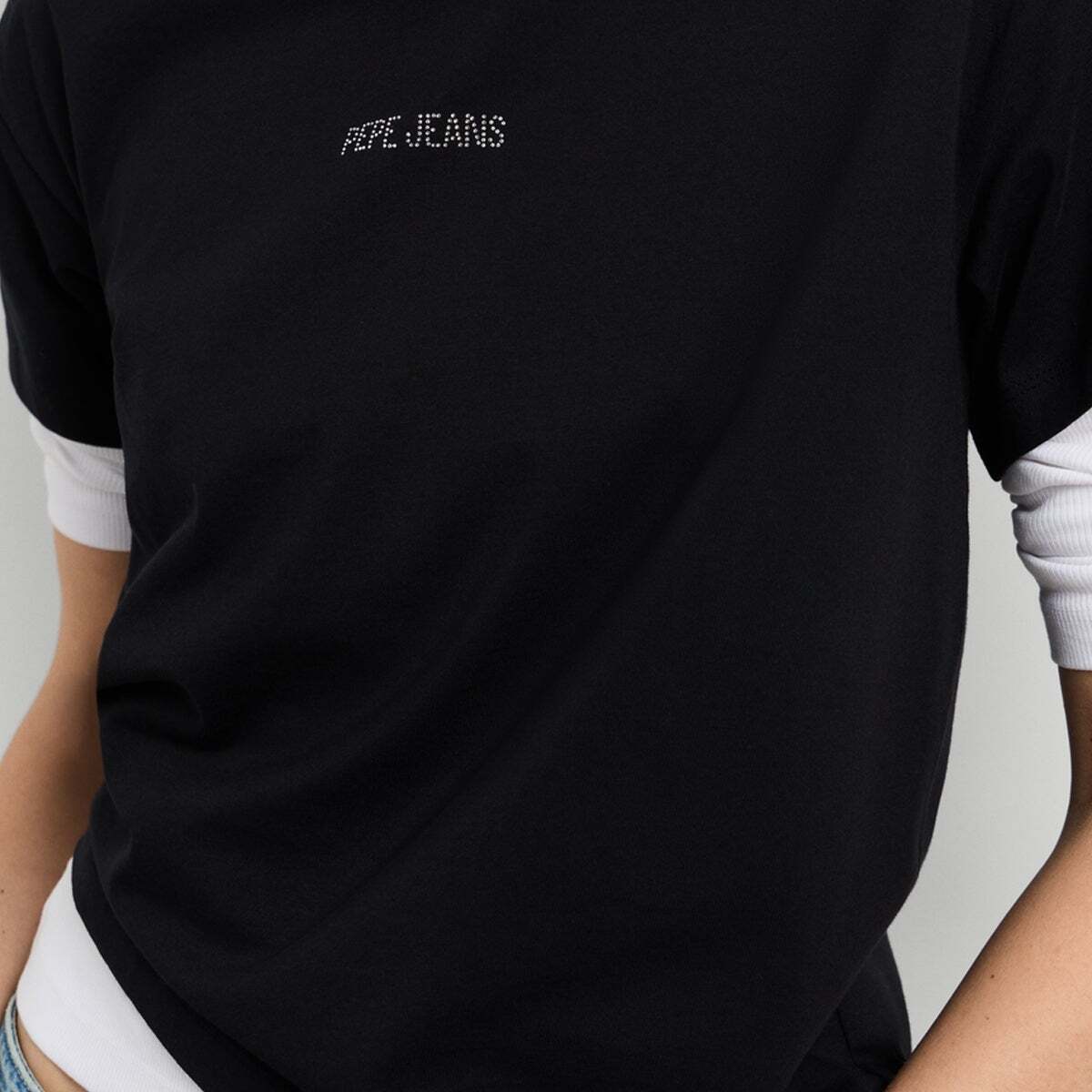 T-Shirt Logo En Strass noir, PEPE JEANS