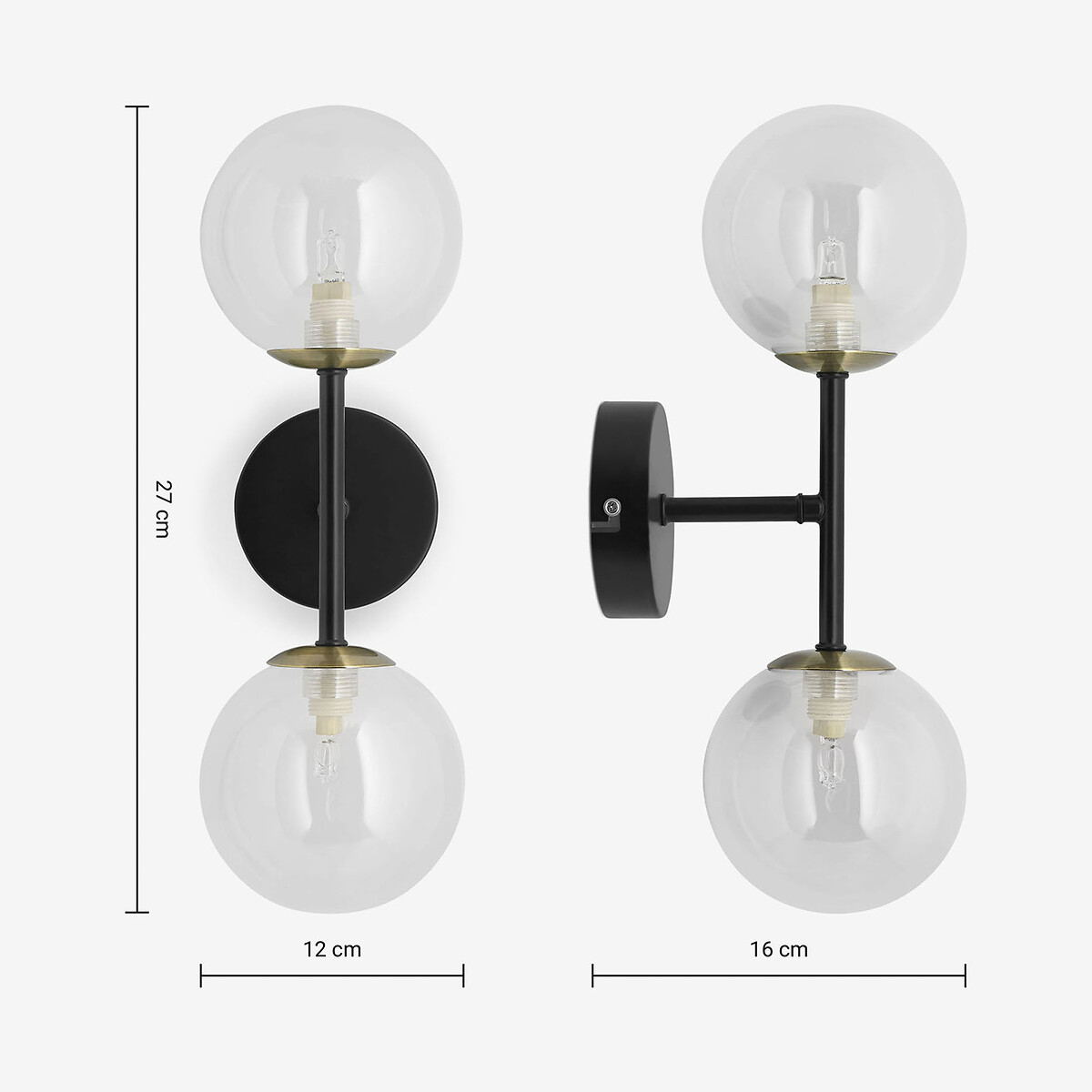 MADE.COM Globe 2-Light Wall Light in Black matt black, MADE